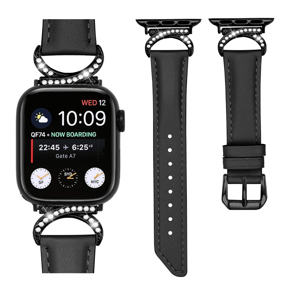 Apple Watch (42/41/40/38 mm) Echtleder Glitzer Armband (Gelenkumfang: 175-220mm) - Schwarz