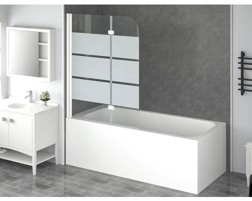form&style 2-delige badwand CABIA 1120 x 1400 mm, glasdecor met horizontale strepen, profielkleur wit