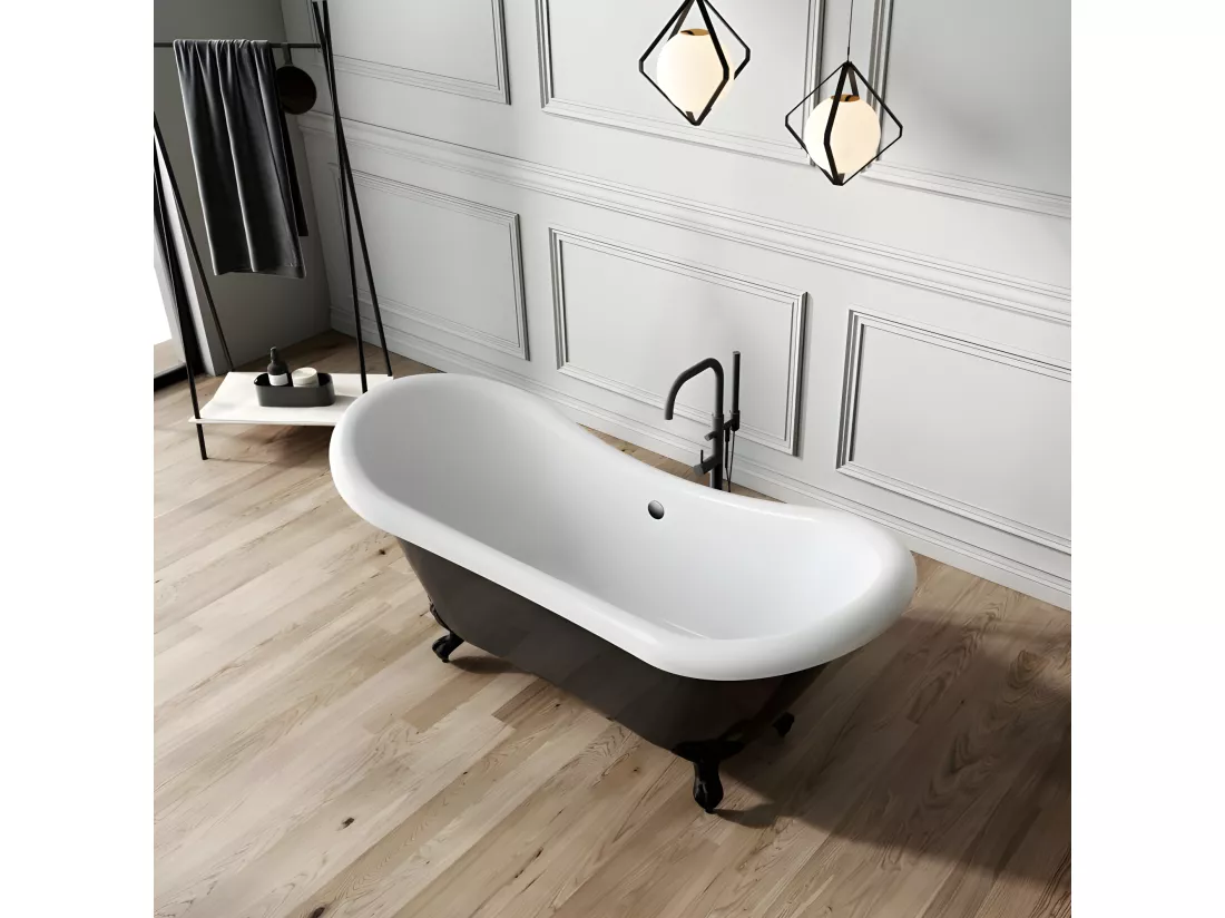 Baignoire ancienne rétro sur pieds DARLINGTON Noire 175 cm Pieds d'Aigle Bronze jaune vieilli