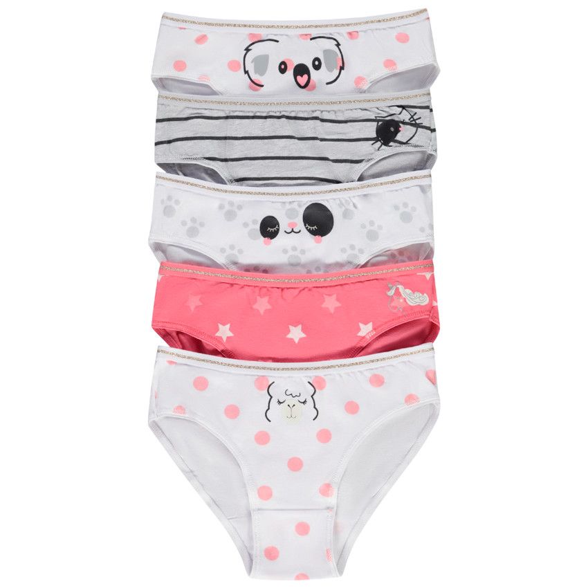 Lot de 5 culottes fantaisie animaux pour fille - Fuchsia