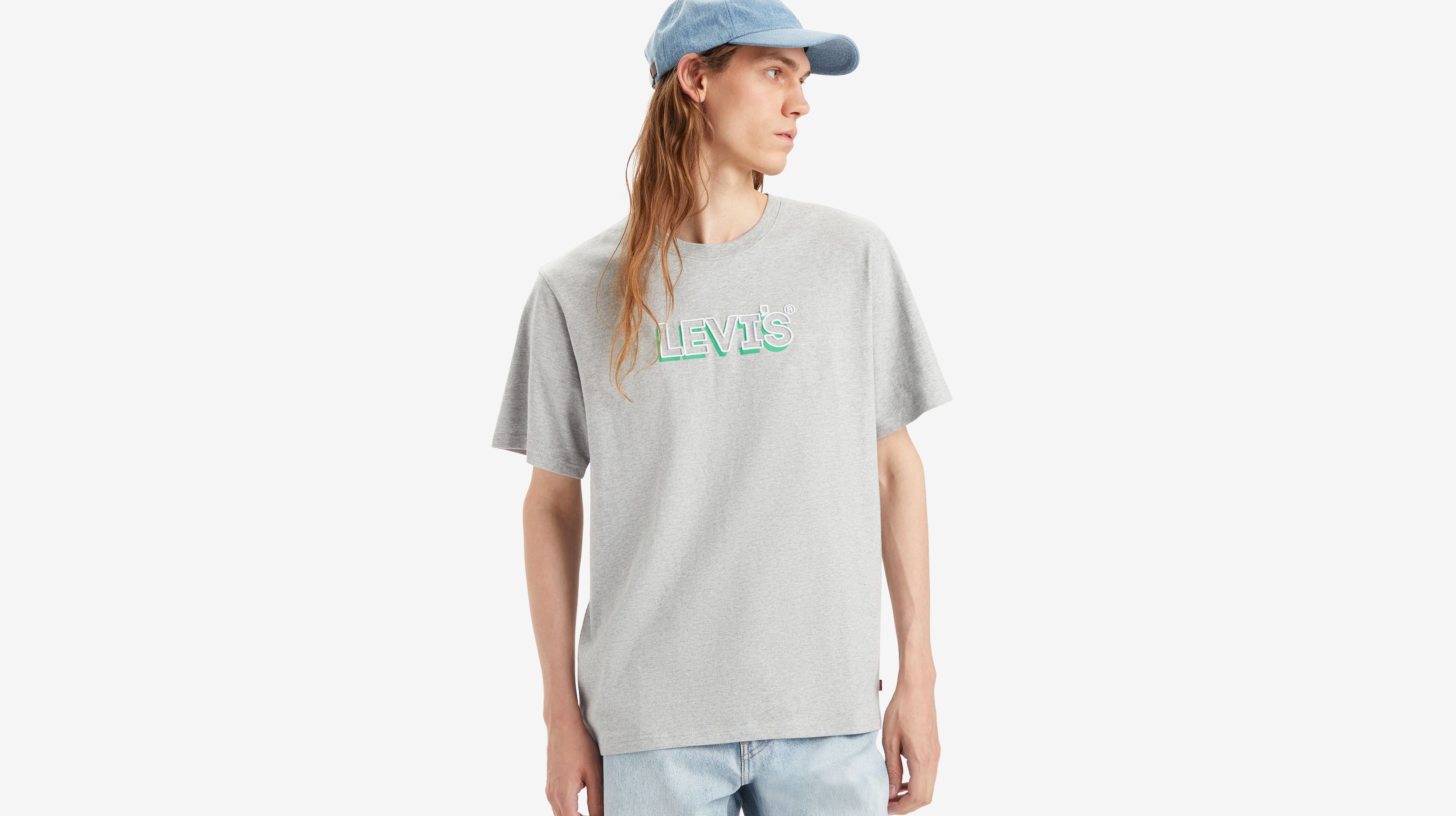 T-shirt graphique Relaxed - Headline Drop Shadow Midtone Heather Gray - Gris