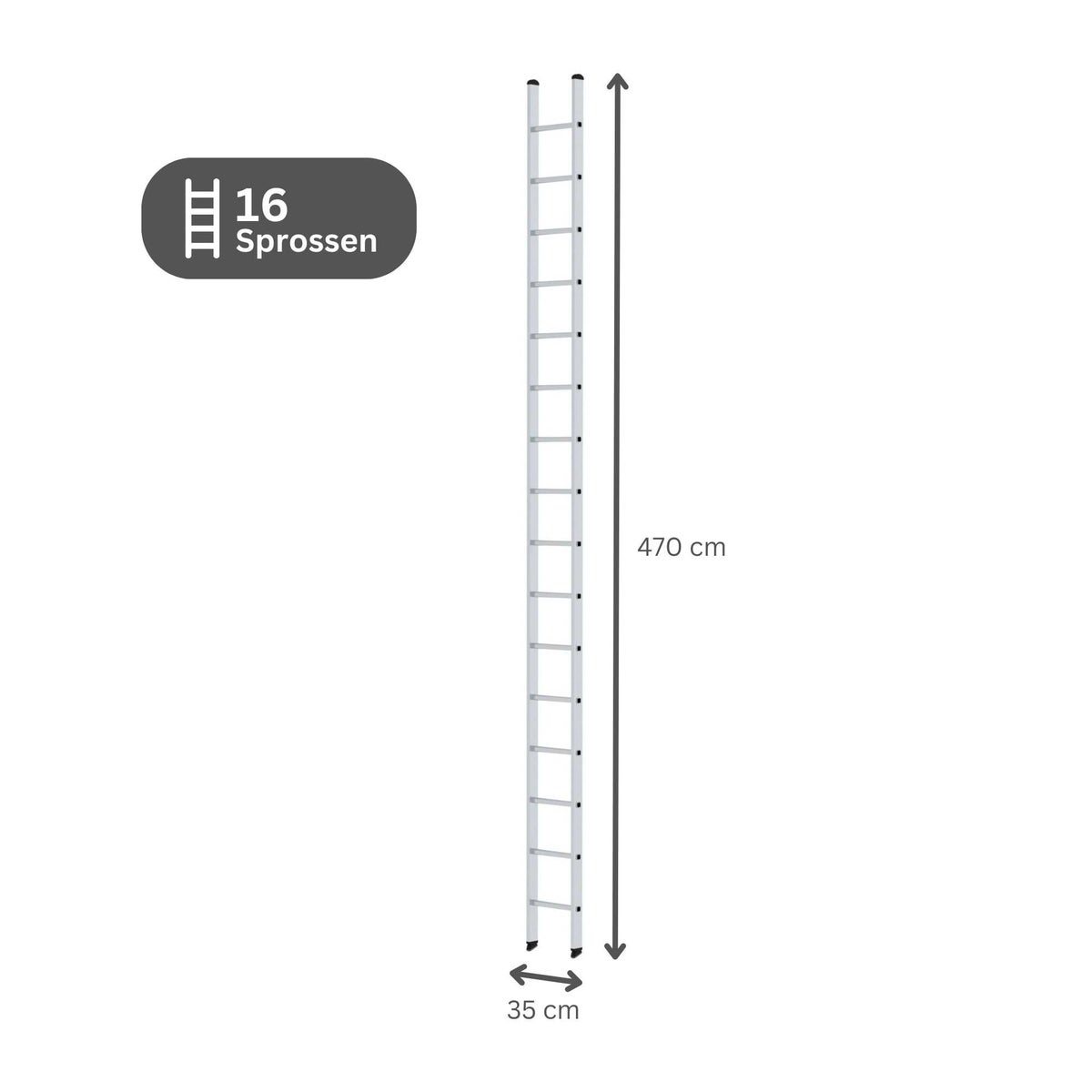 PROREGAL sportschuifladder 350 mm breed zonder dwarsbalk, 16 sporten