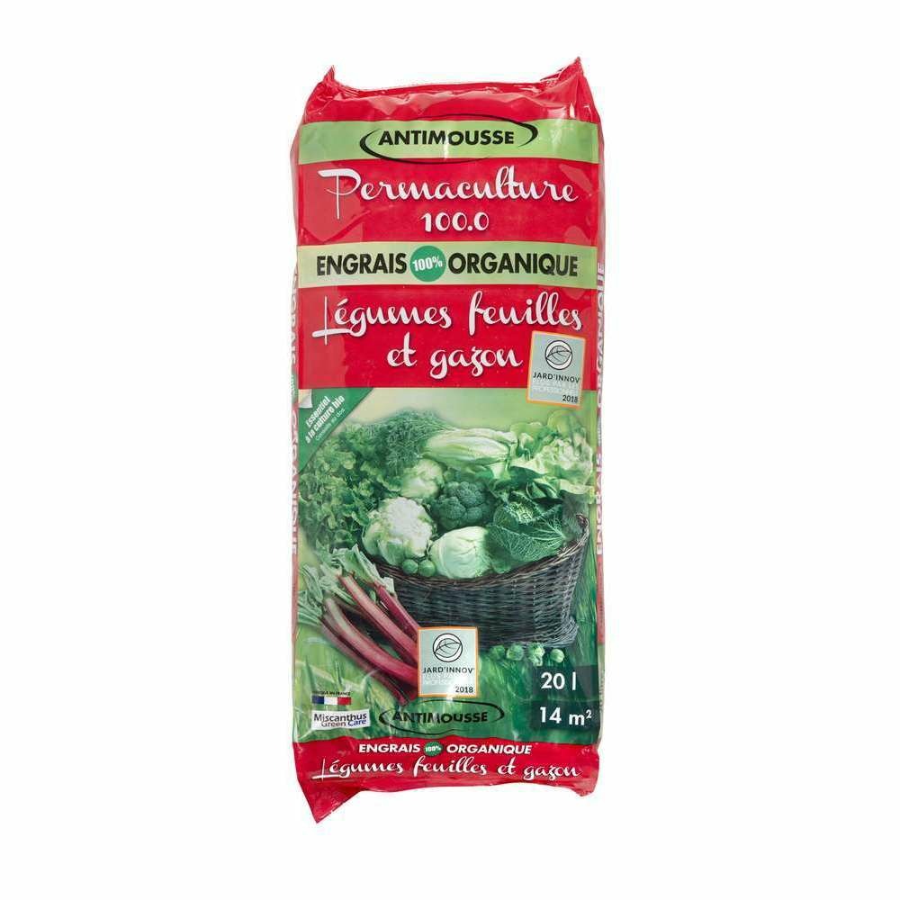 Engrais organique antimousse pour gazon et légumes - 20 litres