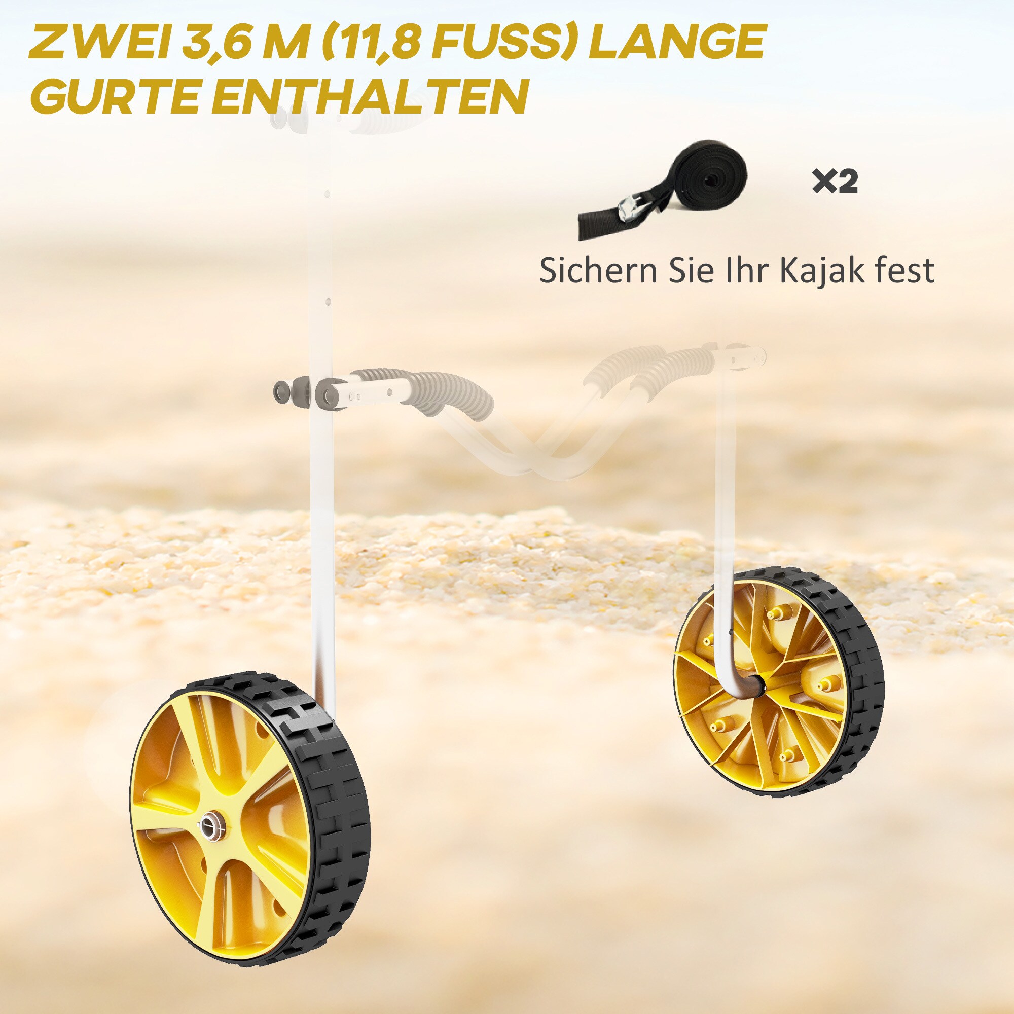SPORTNOW Kajakwagen mit 2x Spanngurte gelb 82L x 25,4B x 77,5H cm