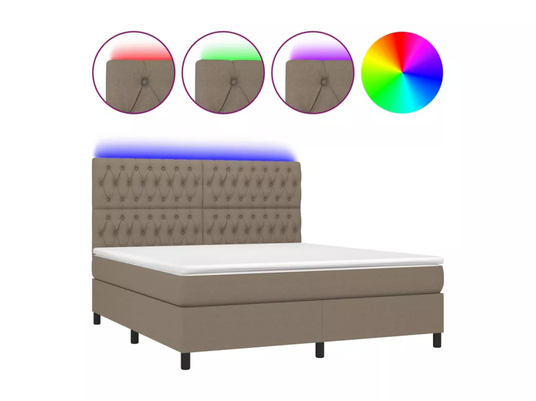 Sommier tapissier avec matelas et LED Taupe 180x200 cm Tissu
