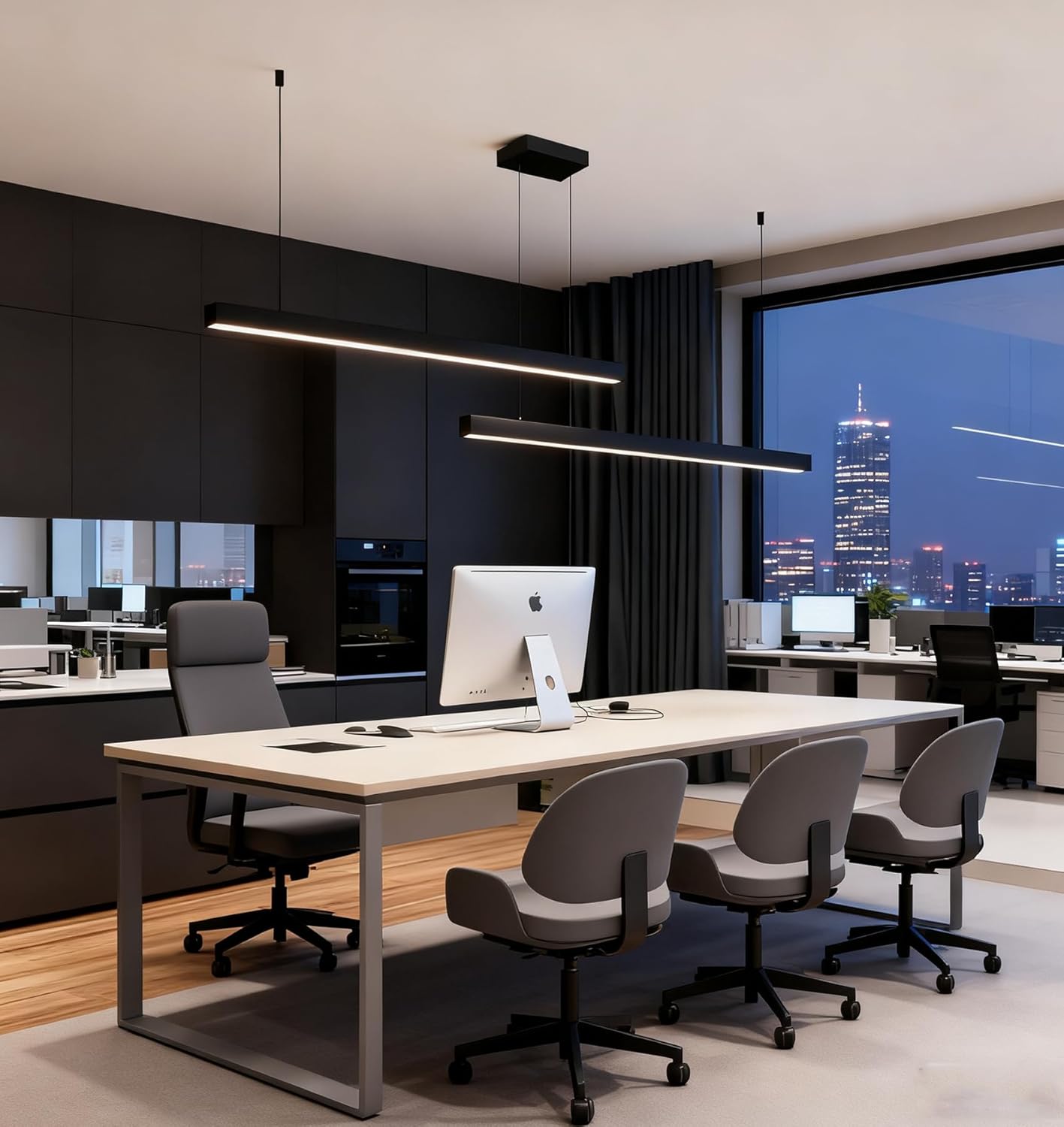 160cm Dimmbare LED Hängelampe esstisch,Schwarz Pendelleuchte mit Fernbedienung,64w Moderne Linear design Hängeleuchte,Esstischlampe hängend Höhenverstellbar Pendellampe,Esszimmerlampe,Bürolampe