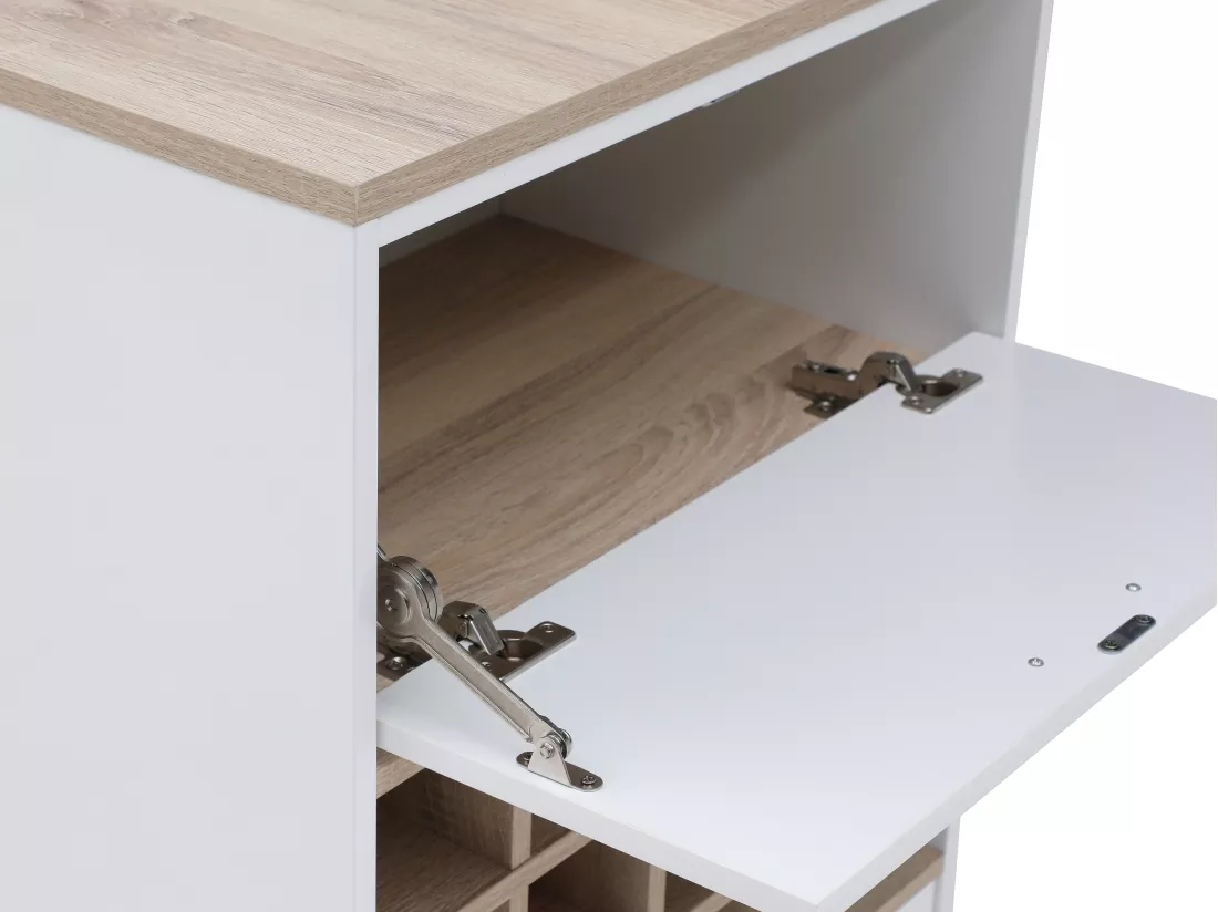 Meuble de bar avec rangements - Blanc et naturel - ANOSKI