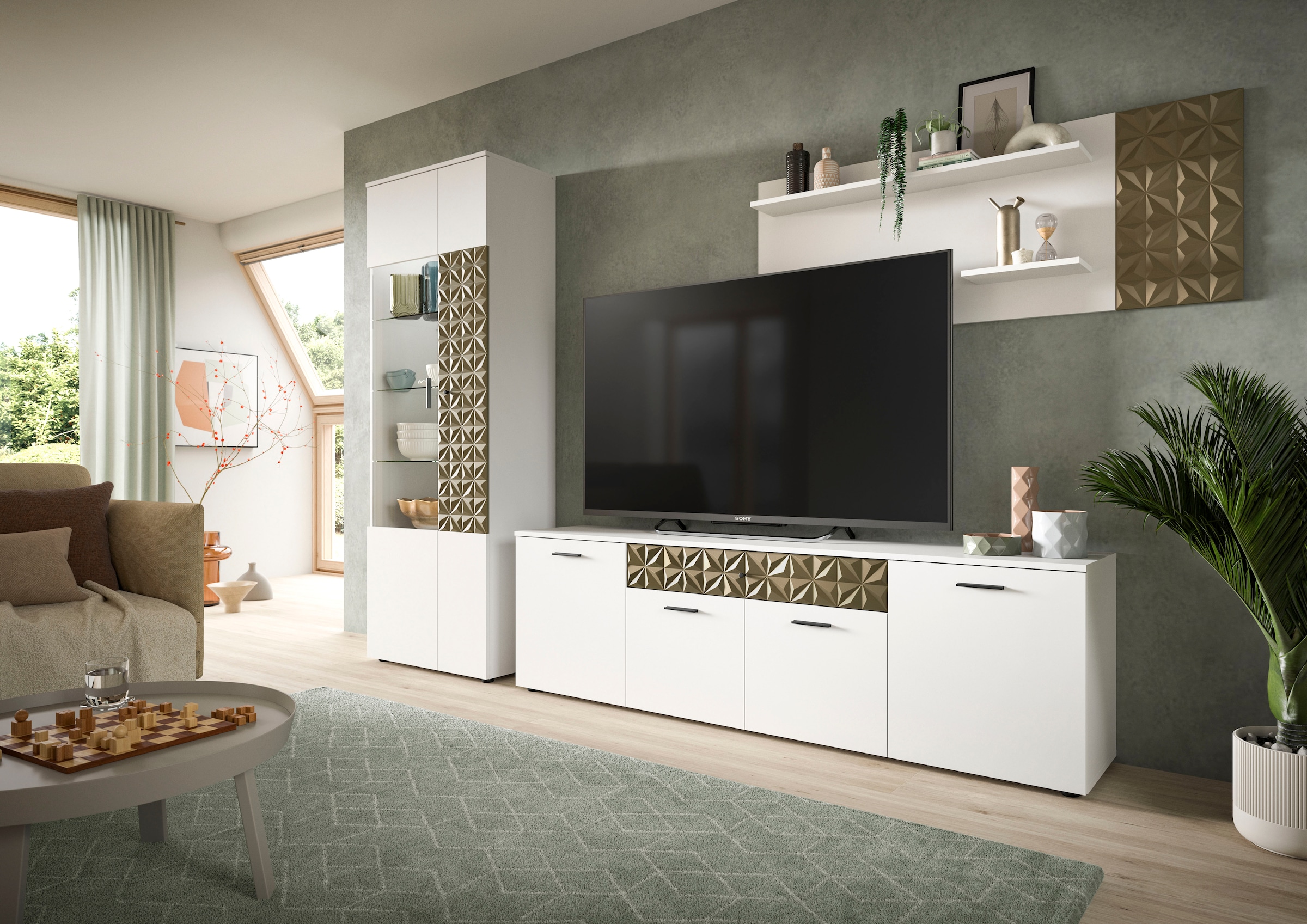 INOSIGN Lowboard »Vicenza, Breite 190cm, Ornamentabsetzung, 4 Türen, 1 Schubkasten« 8 Fächer, Metallgriffe, TV-Schrank, Fernsehschrank, Mediaboard