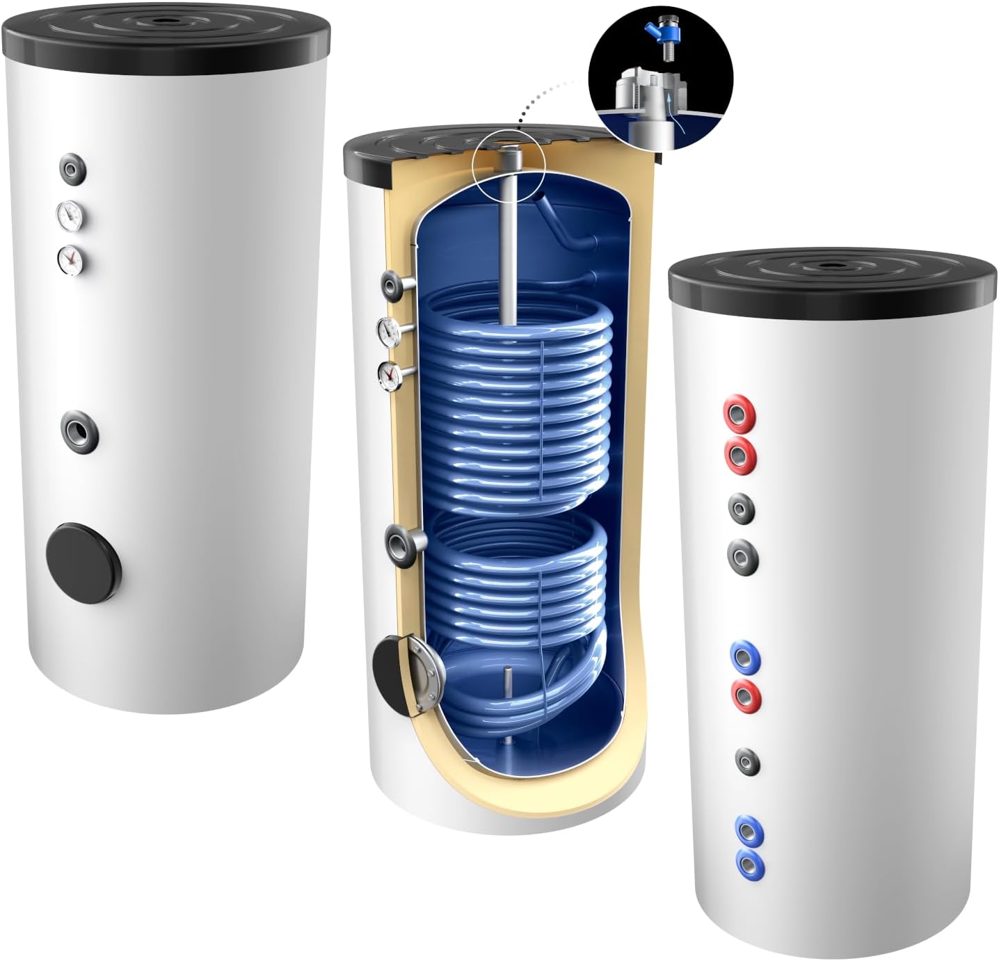 Neue Generation 300 Liter Solar-, Warmwasserspeicher, mit 2 elliptischen Wärmetauschern, inkl. Versand