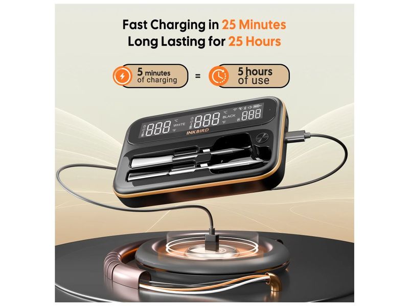 Inkbird Fleischthermometer INT-12-BW Doppelsonde Dual-Modus, Dual-Sonde WiFi & Bluetooth Grill-Thermometer INT-12-BW