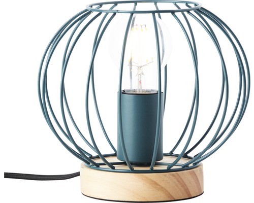 Tafellamp met één lamp, HxØ 17,3x19,4 cm, Sorana turquoise/licht hout met snoerschakelaar