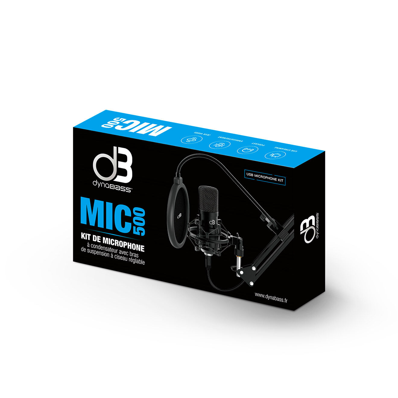 Dynabass Kit de microphone à condensateur avec bras mic500 noir