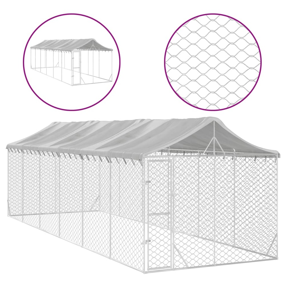 Chenil d'extérieur pour chiens avec toit argenté 3x9x2,5 m