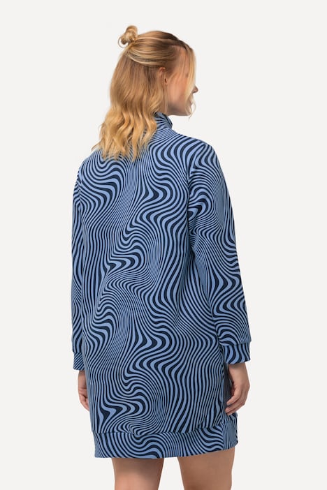 Loungewear-Kleid, Sterne, Stehkragen, Langarm