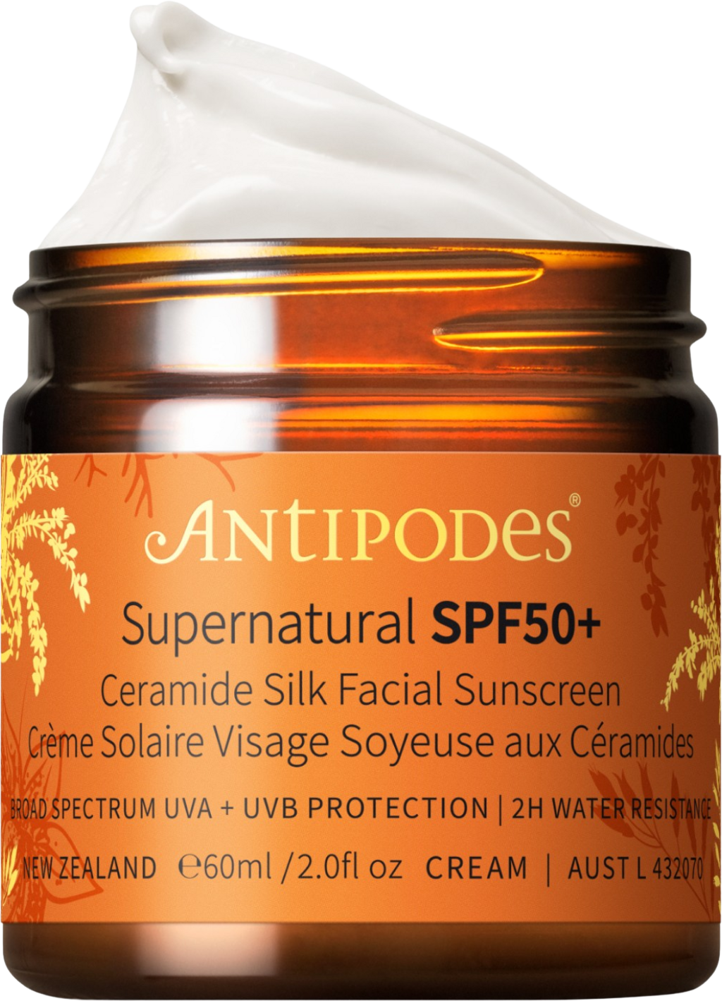 Antipodes  Supernatural Ceramide Silk Facial Sunscreen SPF50+, 60 ml