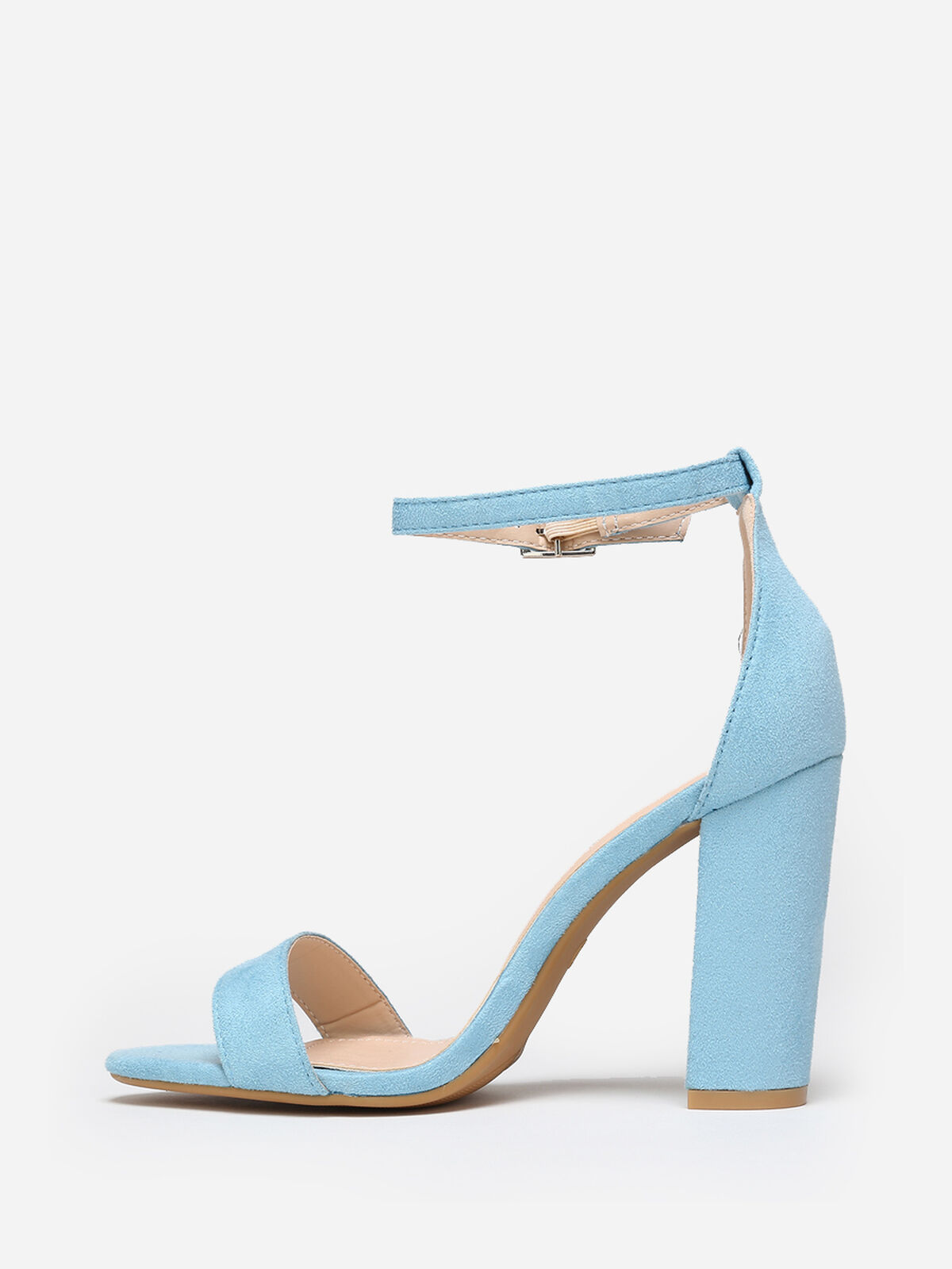 Sandales en suédine à talon carré- Bleu clair