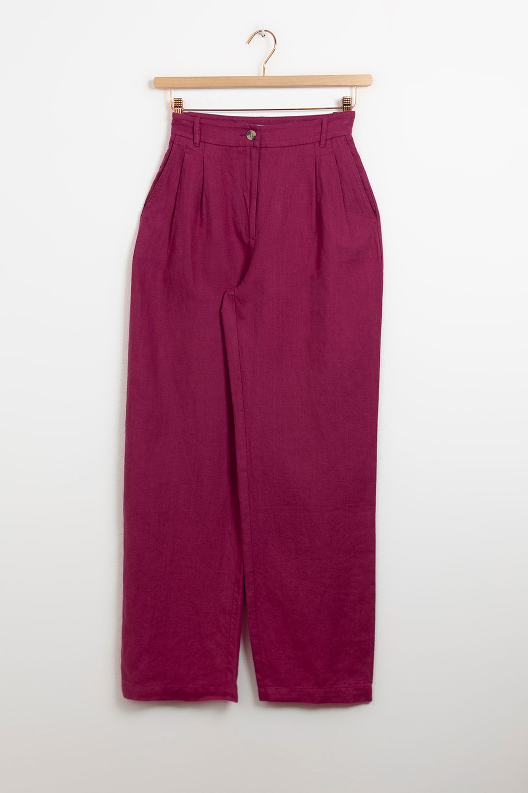 Paarse wide leg linnen pantalon