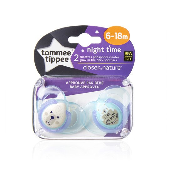 Lot de 2 sucettes Nuit 6-18 mois   Aléatoire        de               Tommee Tippee