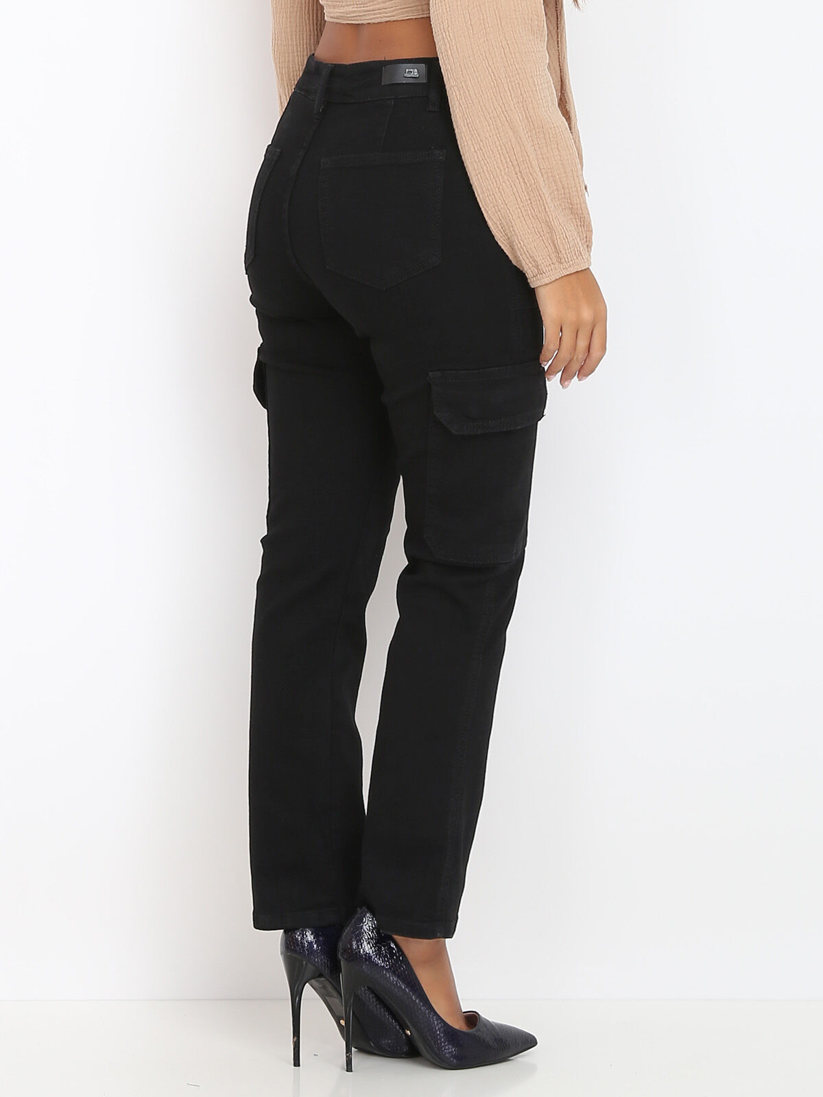 Jeans droit style cargo- Noir
