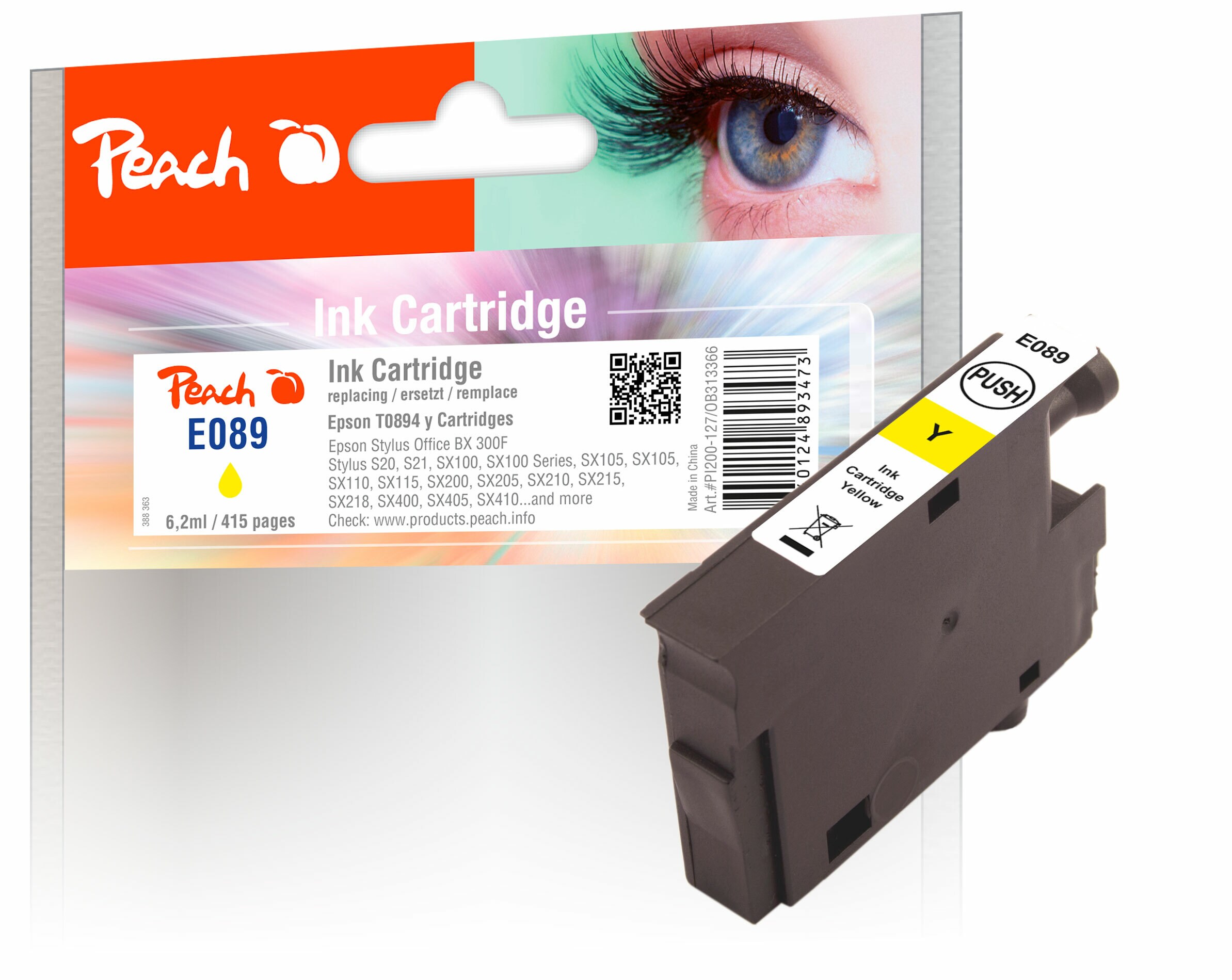 Peach E894 y Druckerpatrone ye ersetzt Epson T0894 y, C13T08944011 für z.B. Epson Stylus SX 400, Epson Stylus SX 410, Epson Stylus SX 205