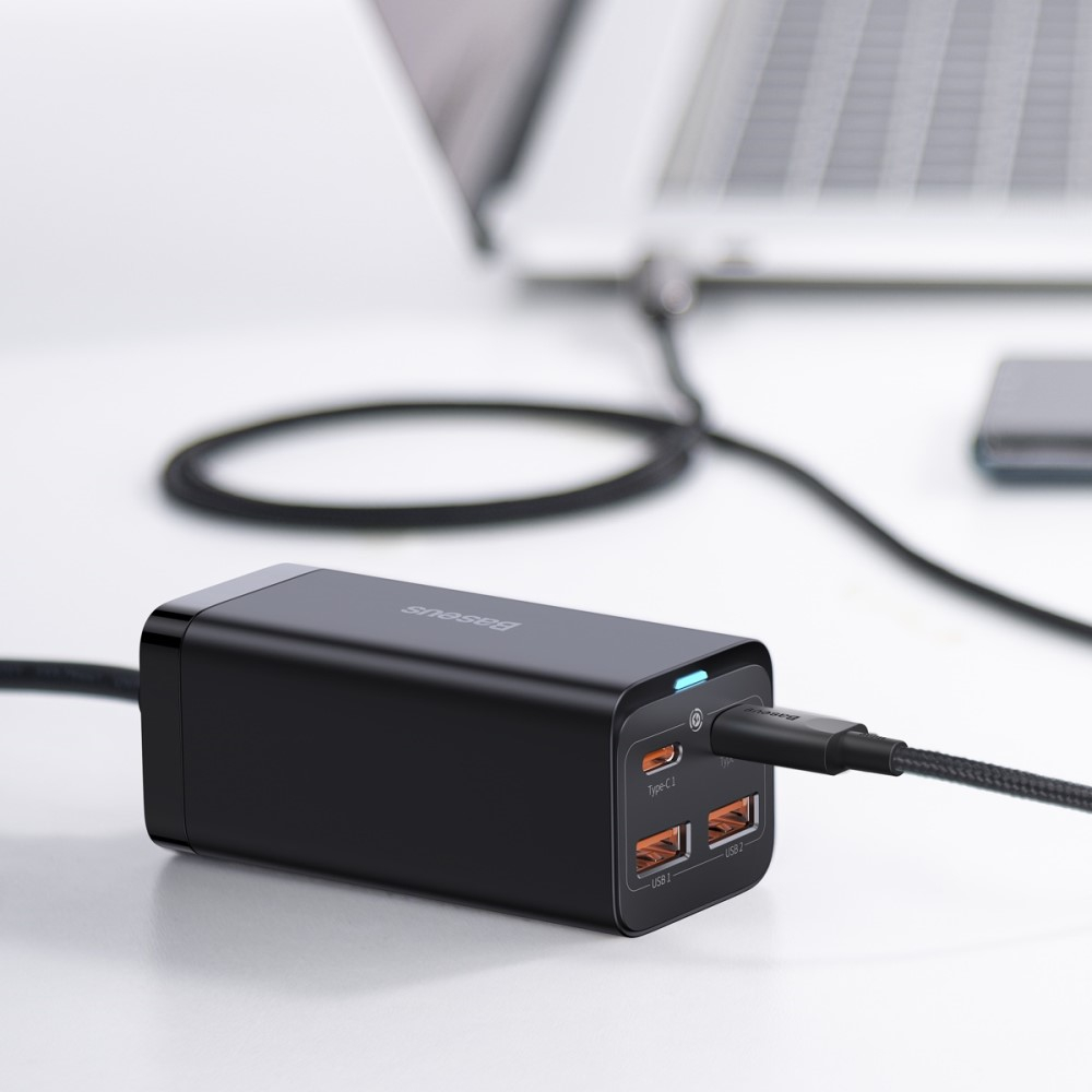 (100W) GaN3 Pro Dual USB C / Dual USB A EU Stecker Ladegerät Fast Charge Netzteil inkl. USB C Ladekabel - Schwarz