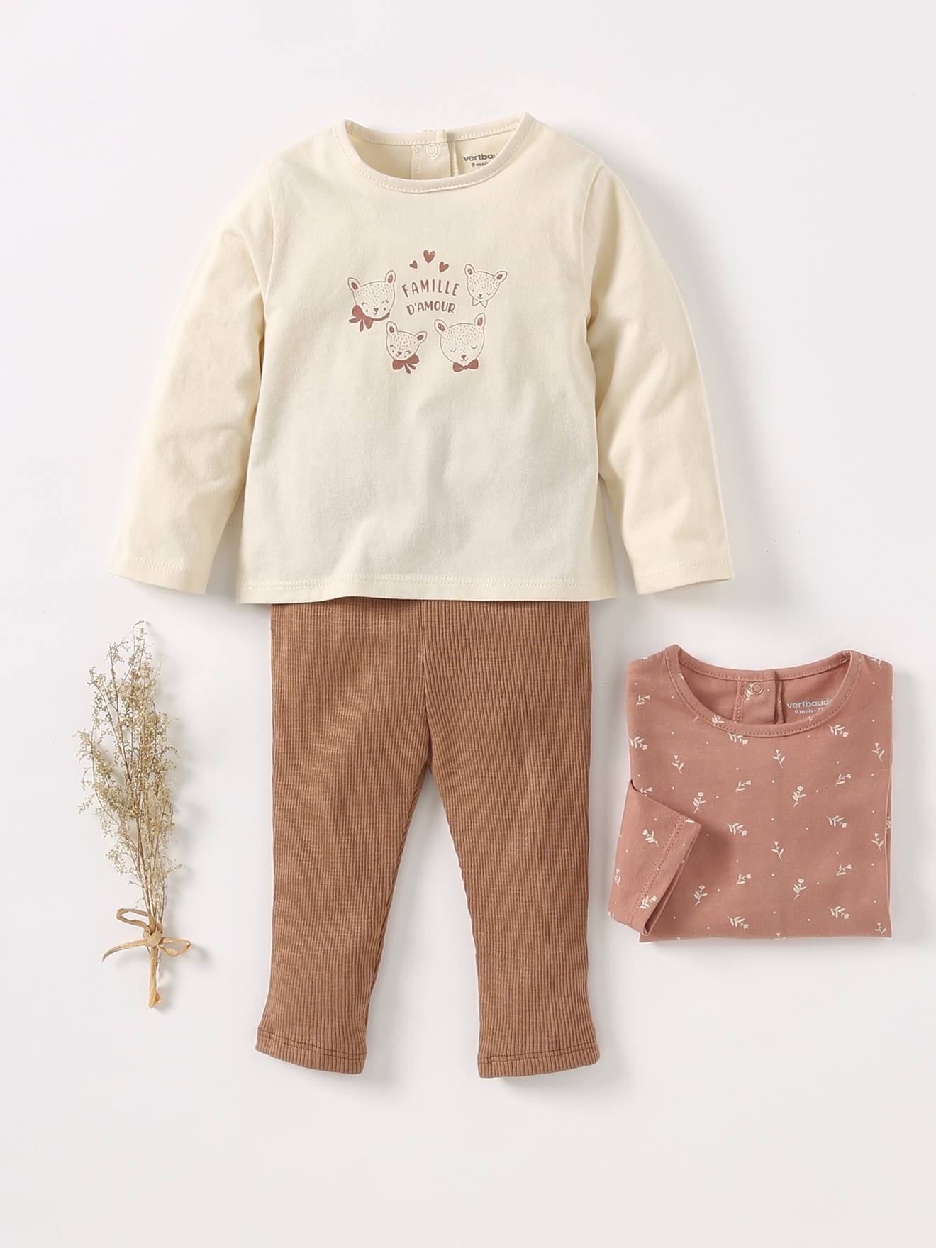 Pacote com 2 camisetas de manga comprida para bebê