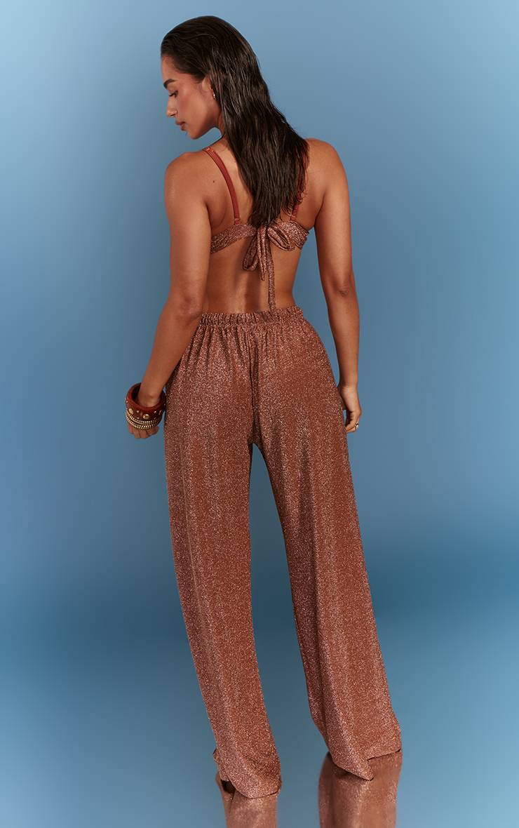 Bronze Pantalon De Plage Large À Cordon En Lurex