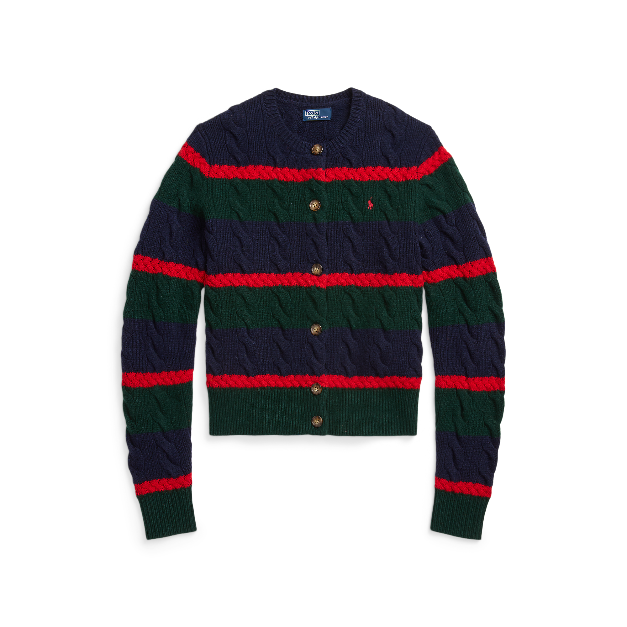 Gilet droit col rond rayé en laine te cachemire | Multicolore