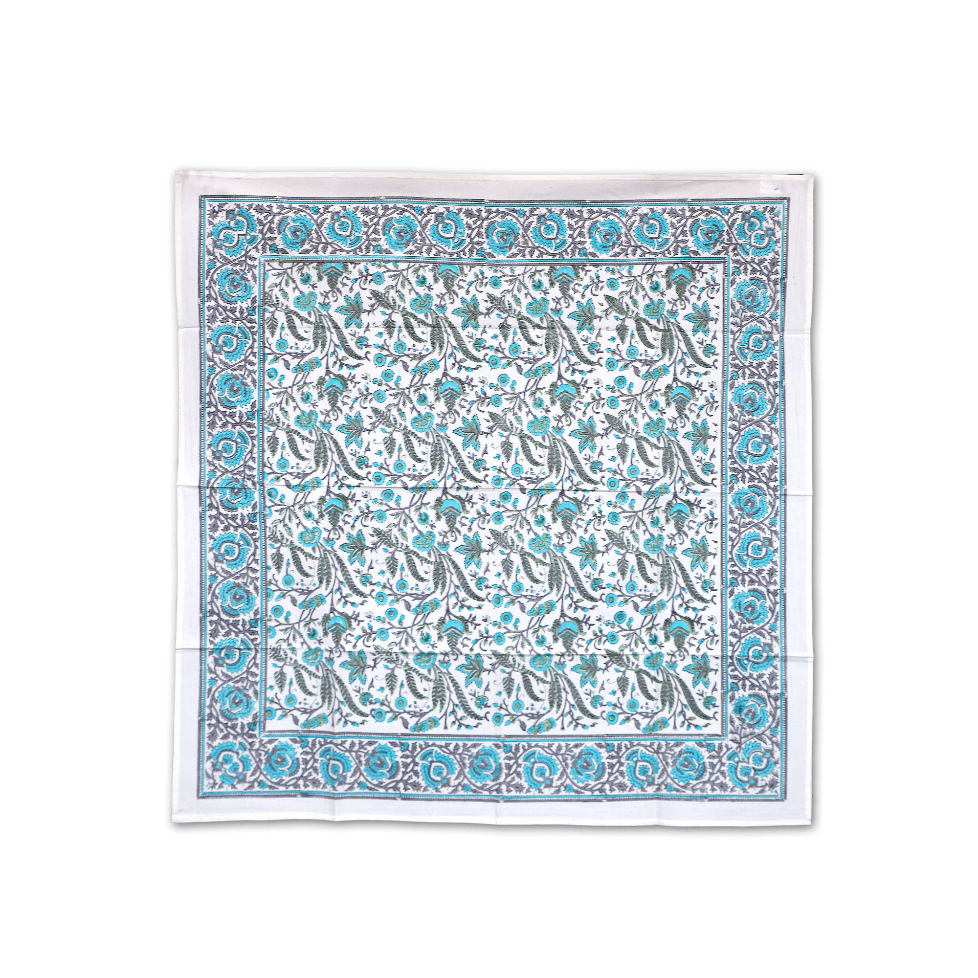 Tischdecke mit Blumenmuster, weiß, türkis-grau, L 100 cm, B 100 cm von fischer's lagerhaus
