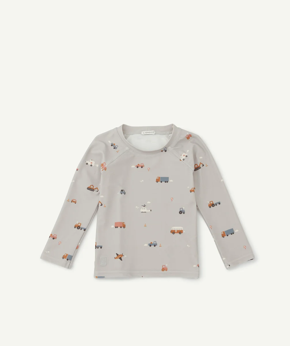 LIEWOODT-SHIRT DE BAIN NOAH BÉBÉ ANTI-UV GRIS AVEC MOTIFS VOITURE