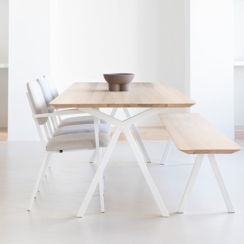 Studio HENK tafel Slim X-type Rechthoekig - wit frame, hardwax light 3041 240 x 90 cm | HWO NL 3041 | Verjongde Rand | Frame Wit