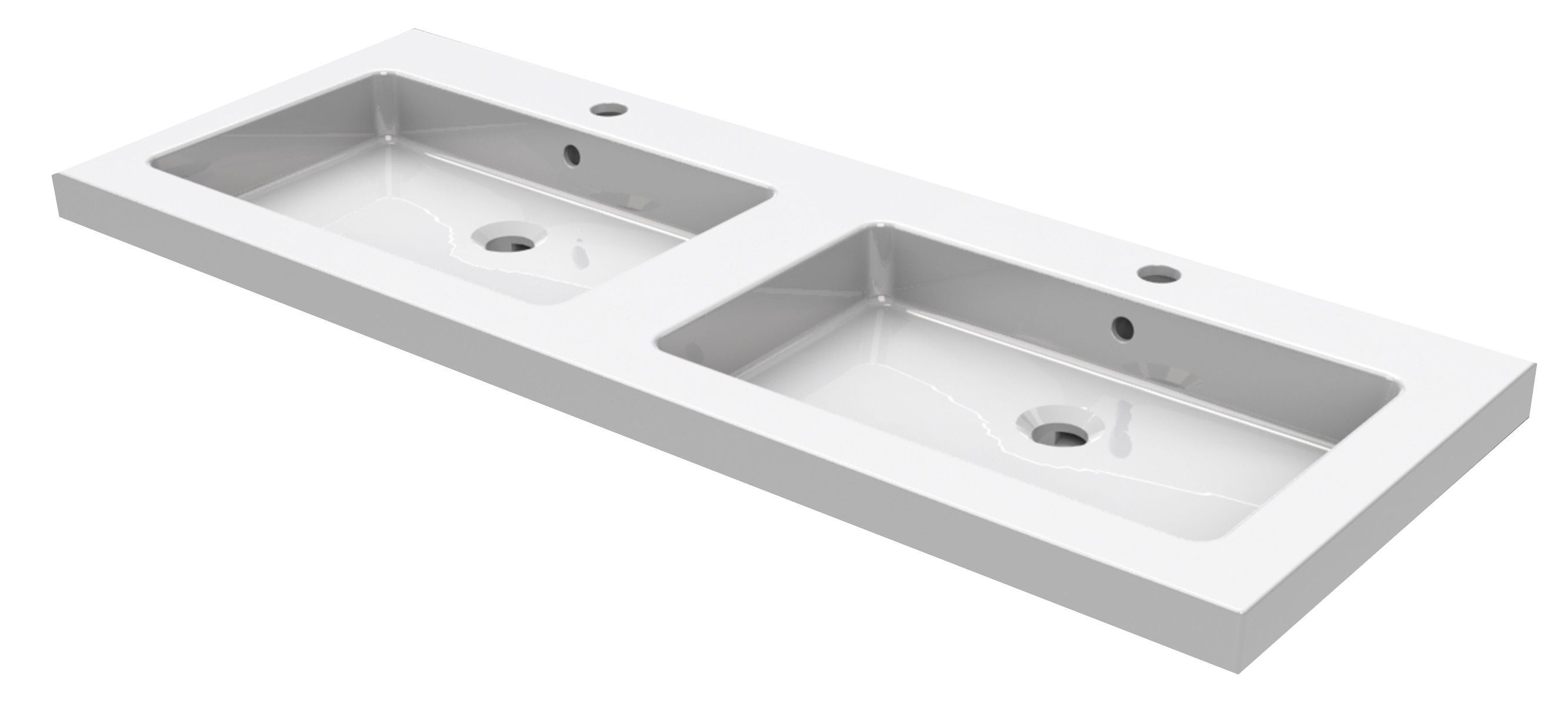 Mueller Double keramische wastafel 120x46cm met 2 kraangaten