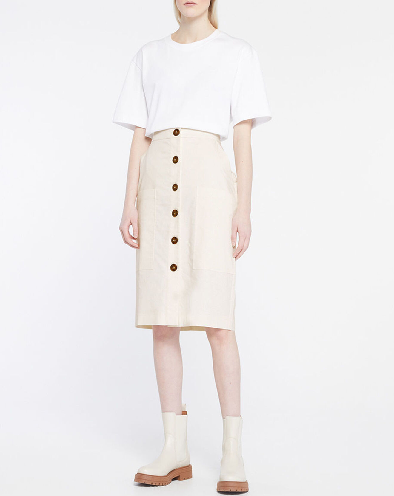 Galeries Lafayette Jupe droite Cacao Twill écrue