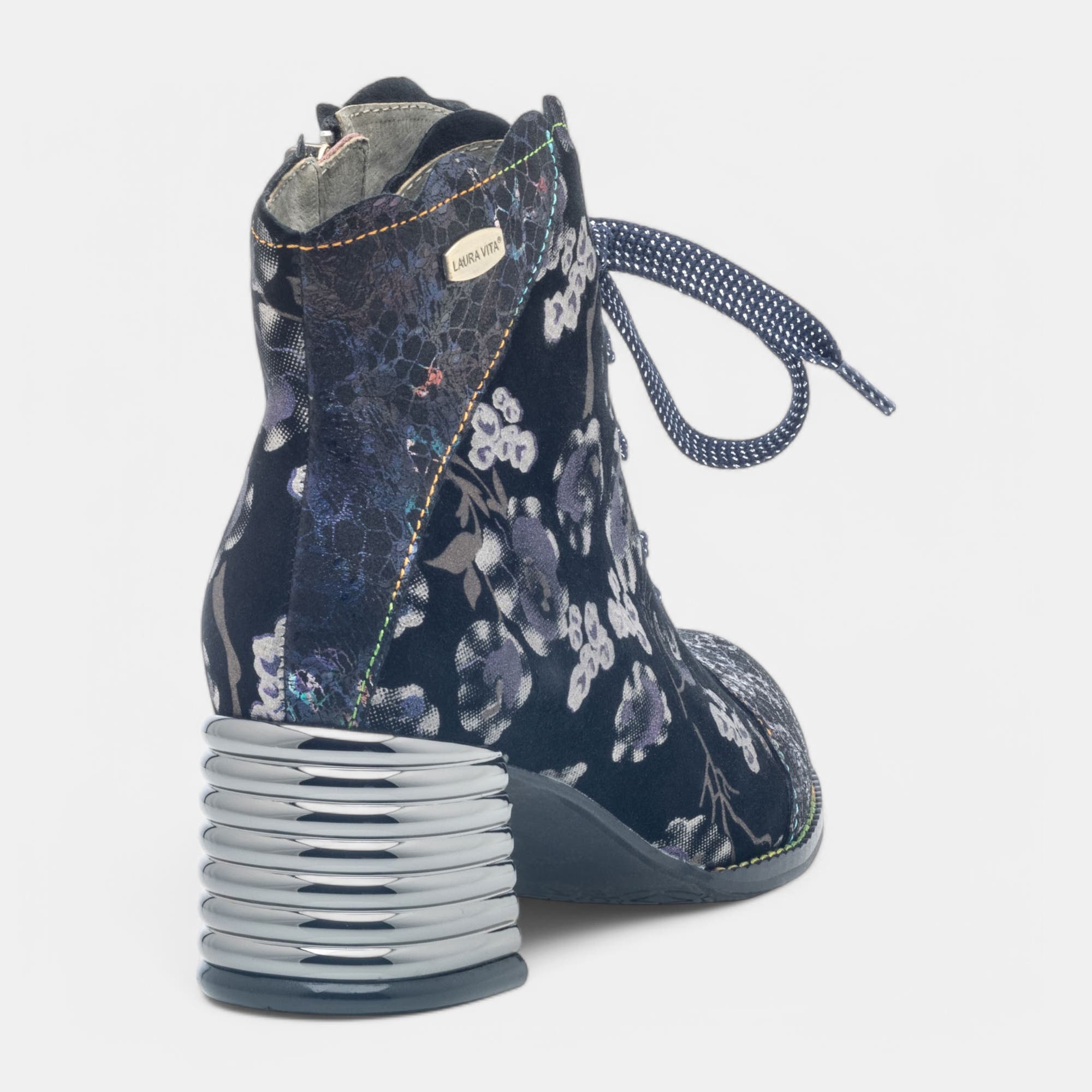 Bottines à lacets à talon Femme en cuir bleu
