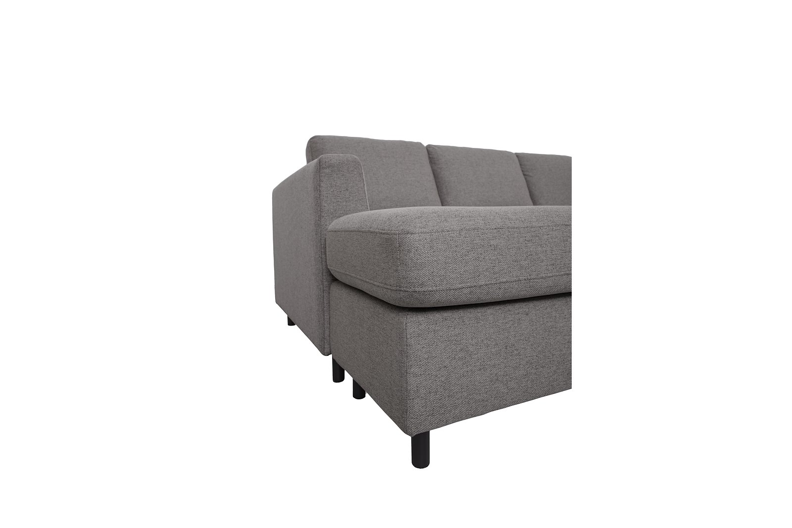 Oslo U-sofa Sjeseong venstre og åpen ende høyre. Tekstil Neve 90 Dark Grey med sorte ben