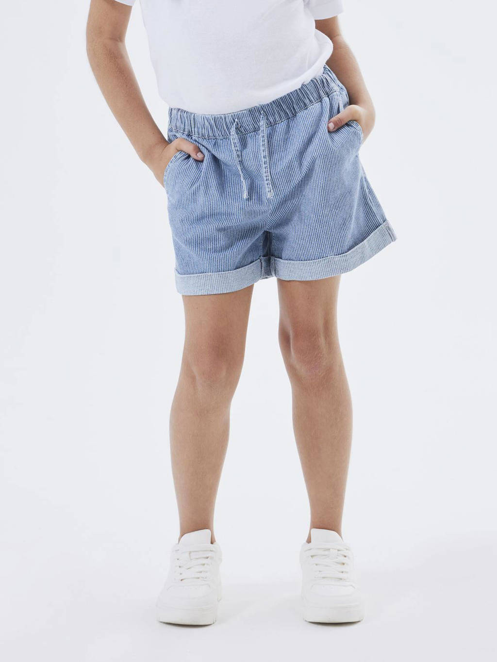 NAME IT gestreepte wide leg short NKFBELLA medium blue denim