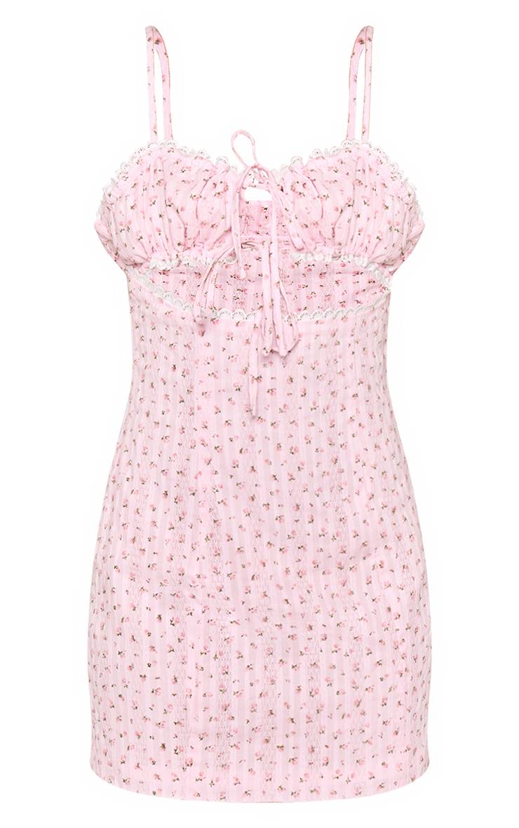 Rose Robe Courte Droite À Bretelles Avec Découpes Et Imprimé Fleuri