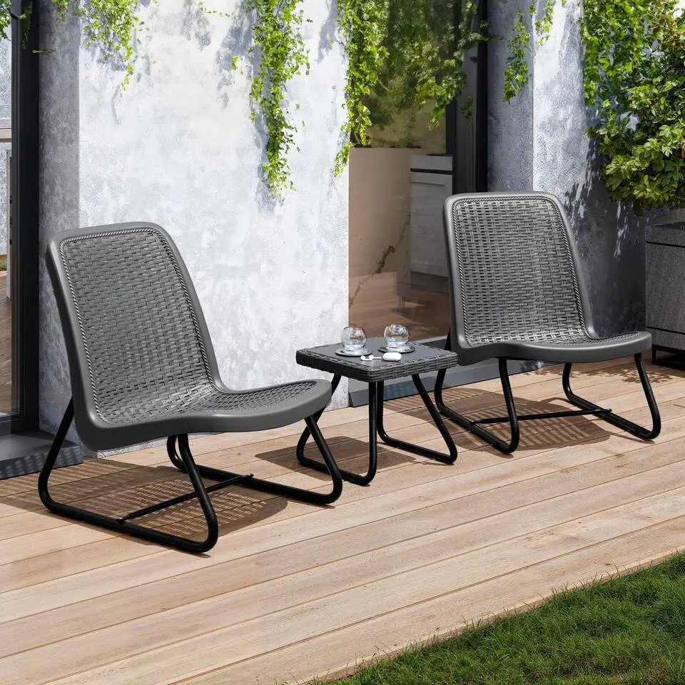 tectake Wicker bistroset Modica voor 2 personen - Grijs