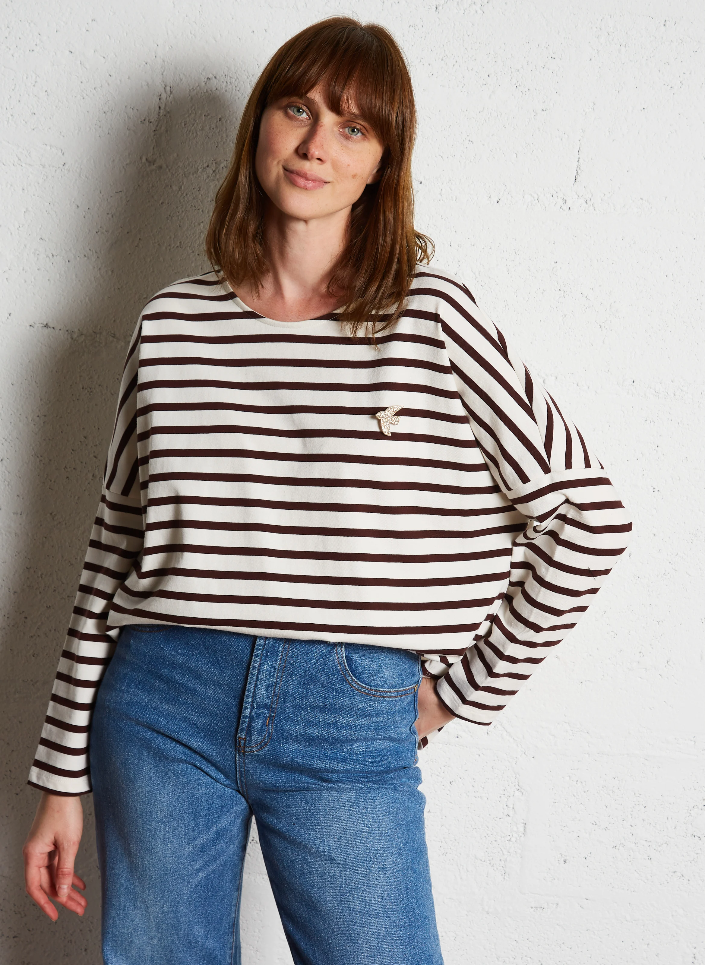FILLY - Tee-shirt manches longues rayé en coton | Marron