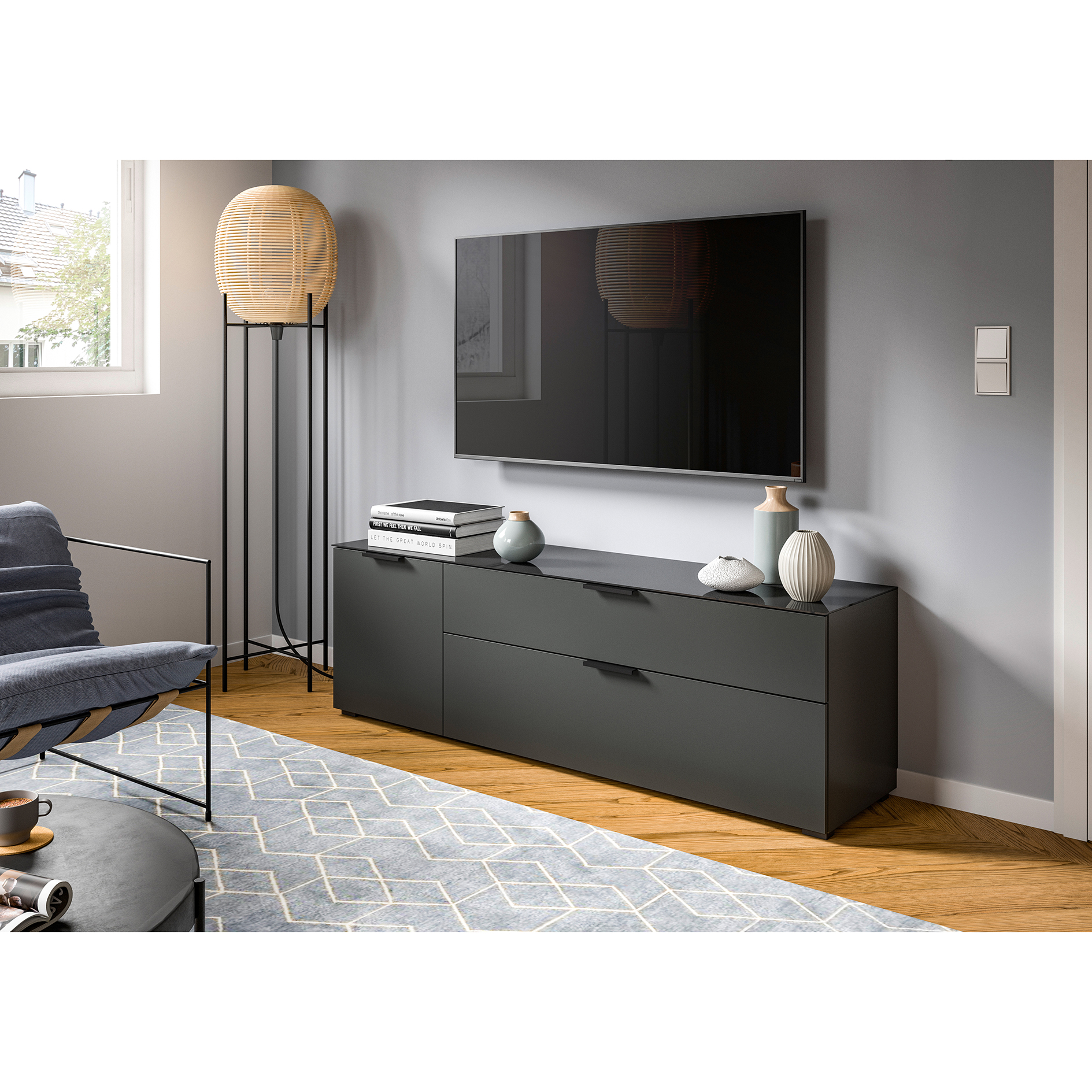 Sideboard RAY - anthrazit - Glasplatte - 160 cm