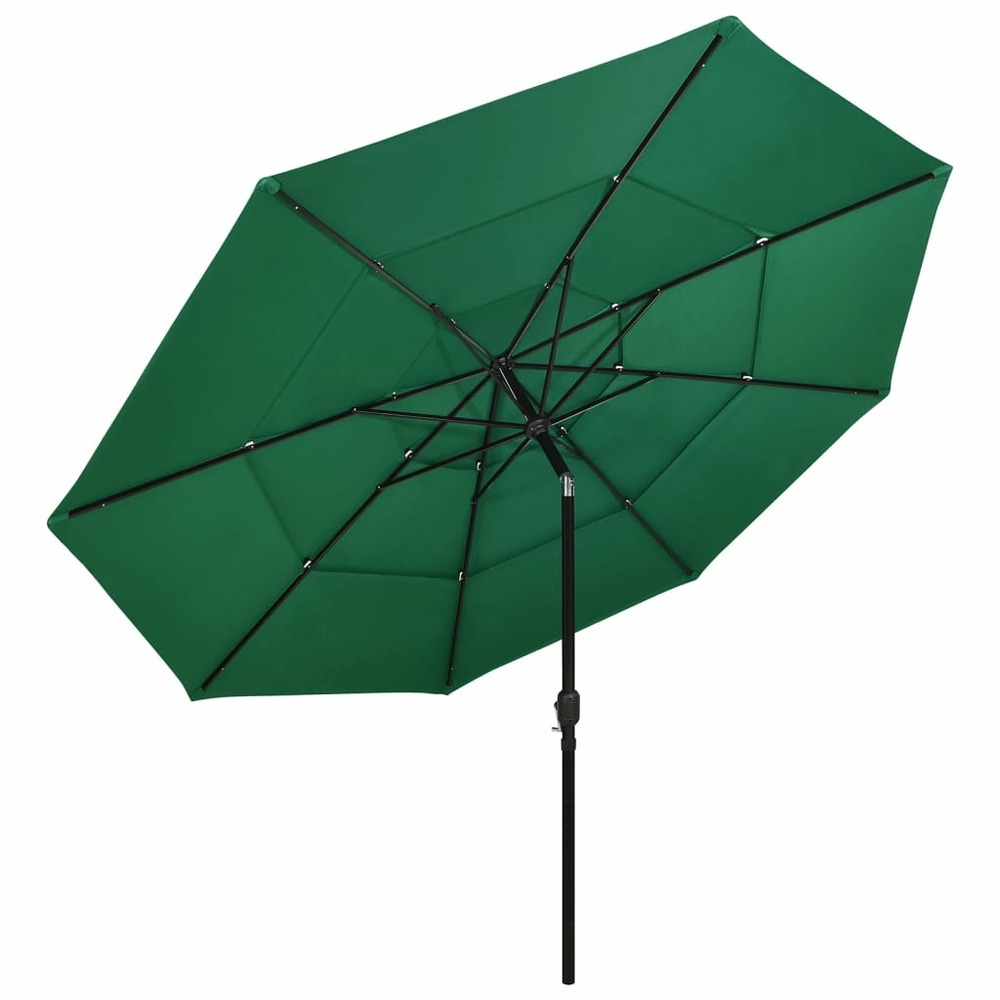 Parasol mobilier de jardin à 3 niveau x avec mât en aluminium 3,5 m vert