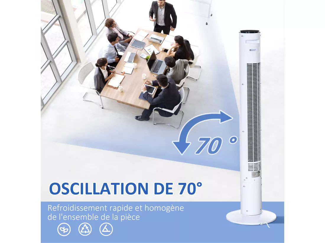 Ventilateur colonne tour oscillant 45 W silencieux télécommande timer 3 modes 3 vitesses blanc