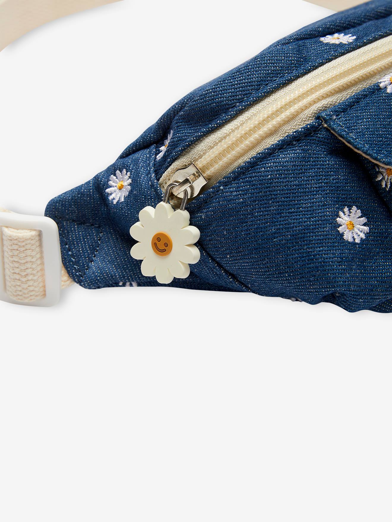 Pochete jeans com bordado para meninas, azul jeans