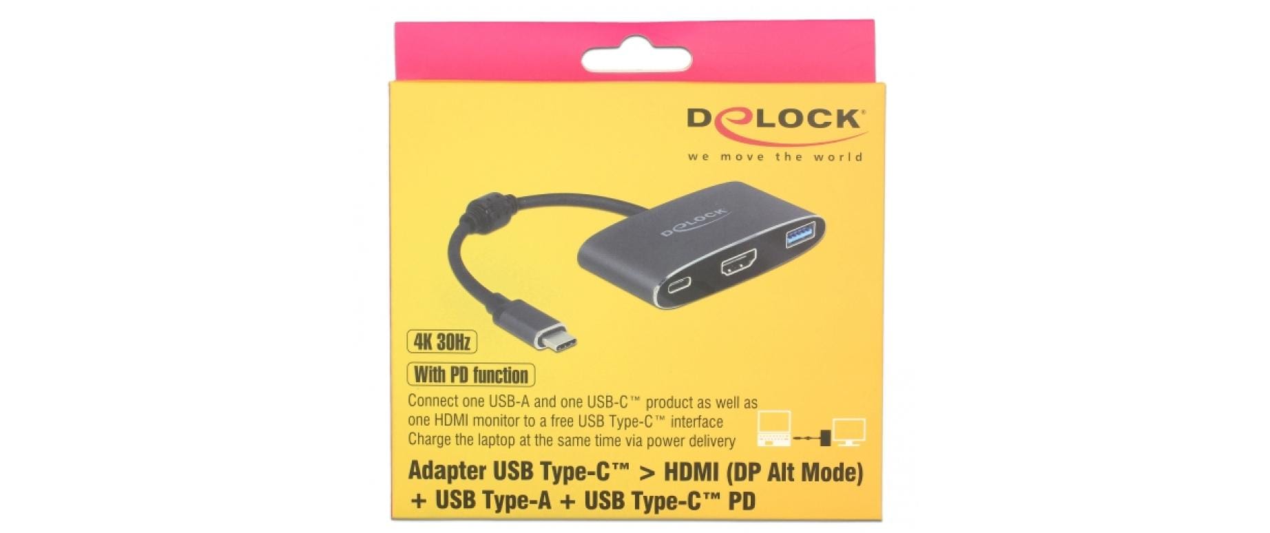 Adapter USB-C - HDMI, USB 3.0 SchwarzUSB-C zu HDMI Adapter + USB Typ-A