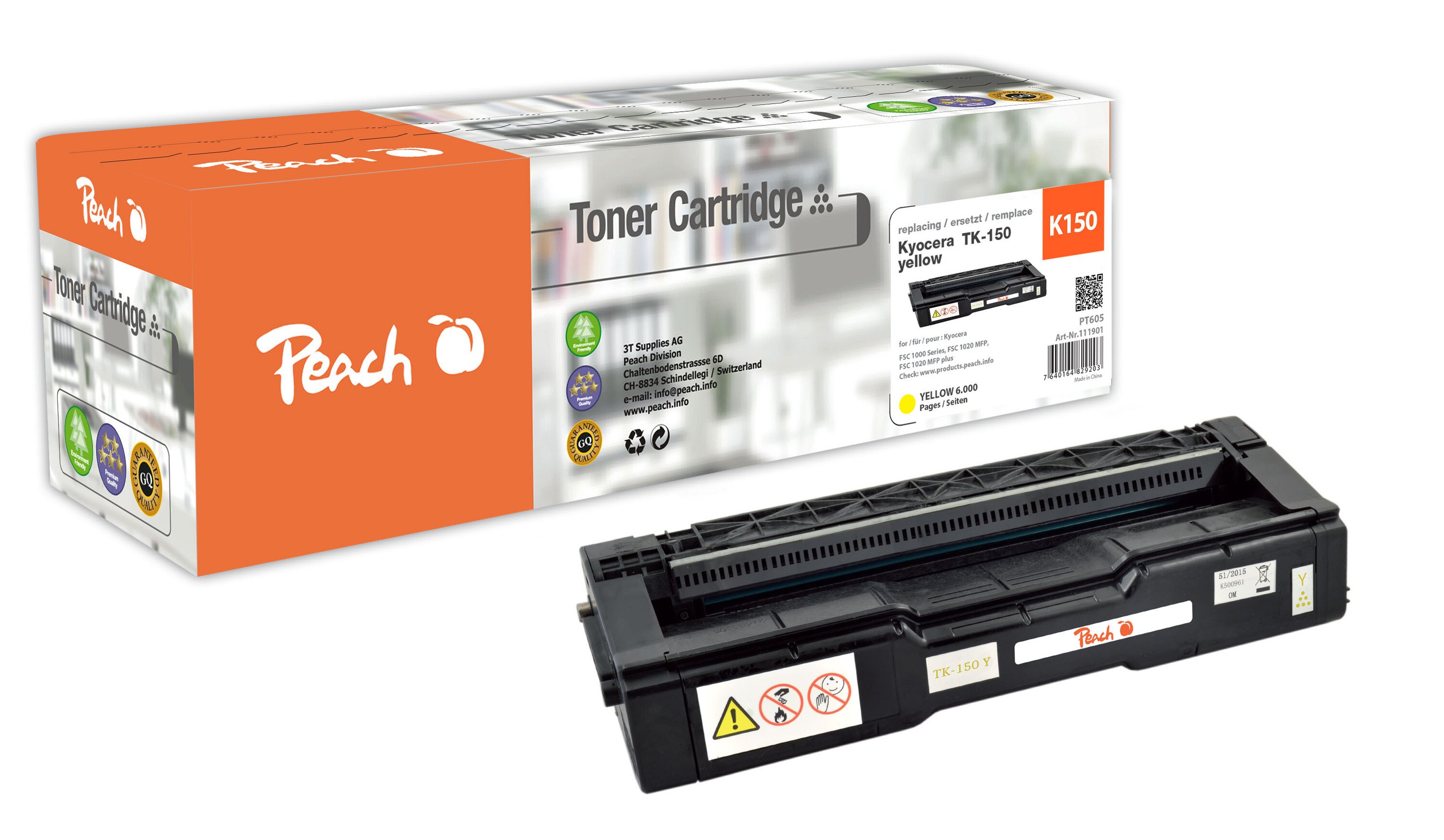 Peach K150 Y Toner ye ersetzt Kyocera TK-150Y für z.B. Kyocera FSC 1000, Kyocera FSC 1020 MFP, Kyocera FSC 1020 MFP plus (wiederaufbereitet)
