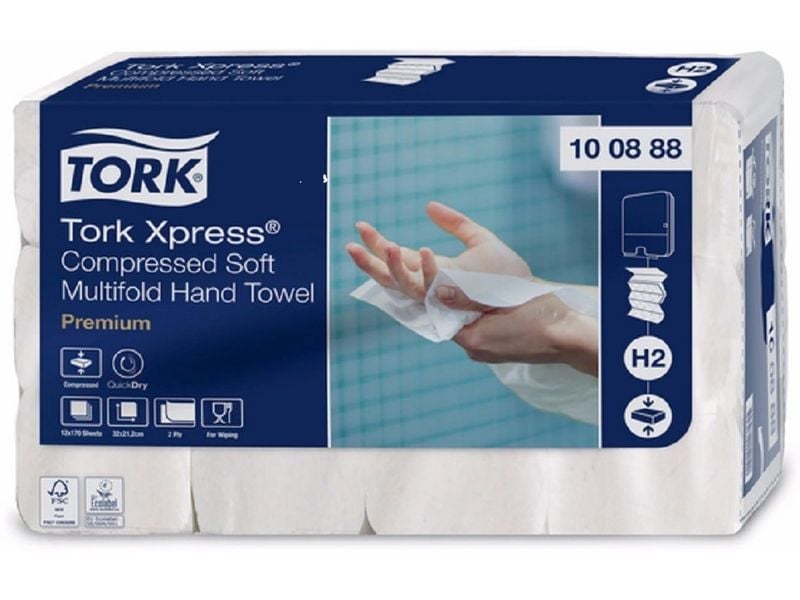 Tork Papierhandtücher Interfold Tork Premium H2 2-lagig Weiche Papierhandtücher, komprimierte Qualität