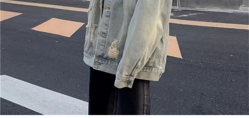 Lorencho - Gewassen, verweerde, oversized denim enkelrijsjas