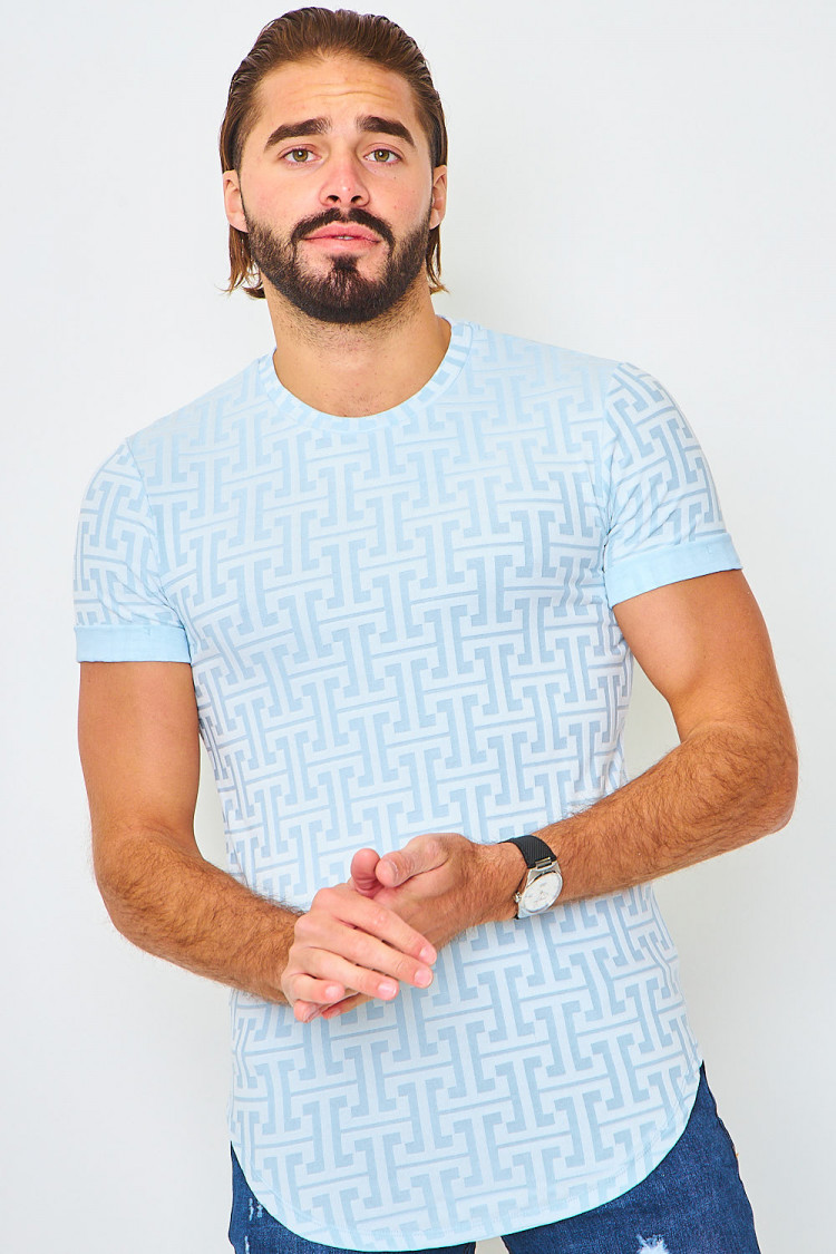 T-shirt bleu ciel motif grec
