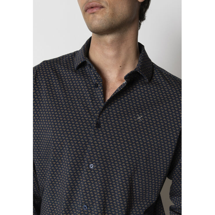 Clean Cut Copenhagen Clean formal aop stretch shirt L/S Navy/brown