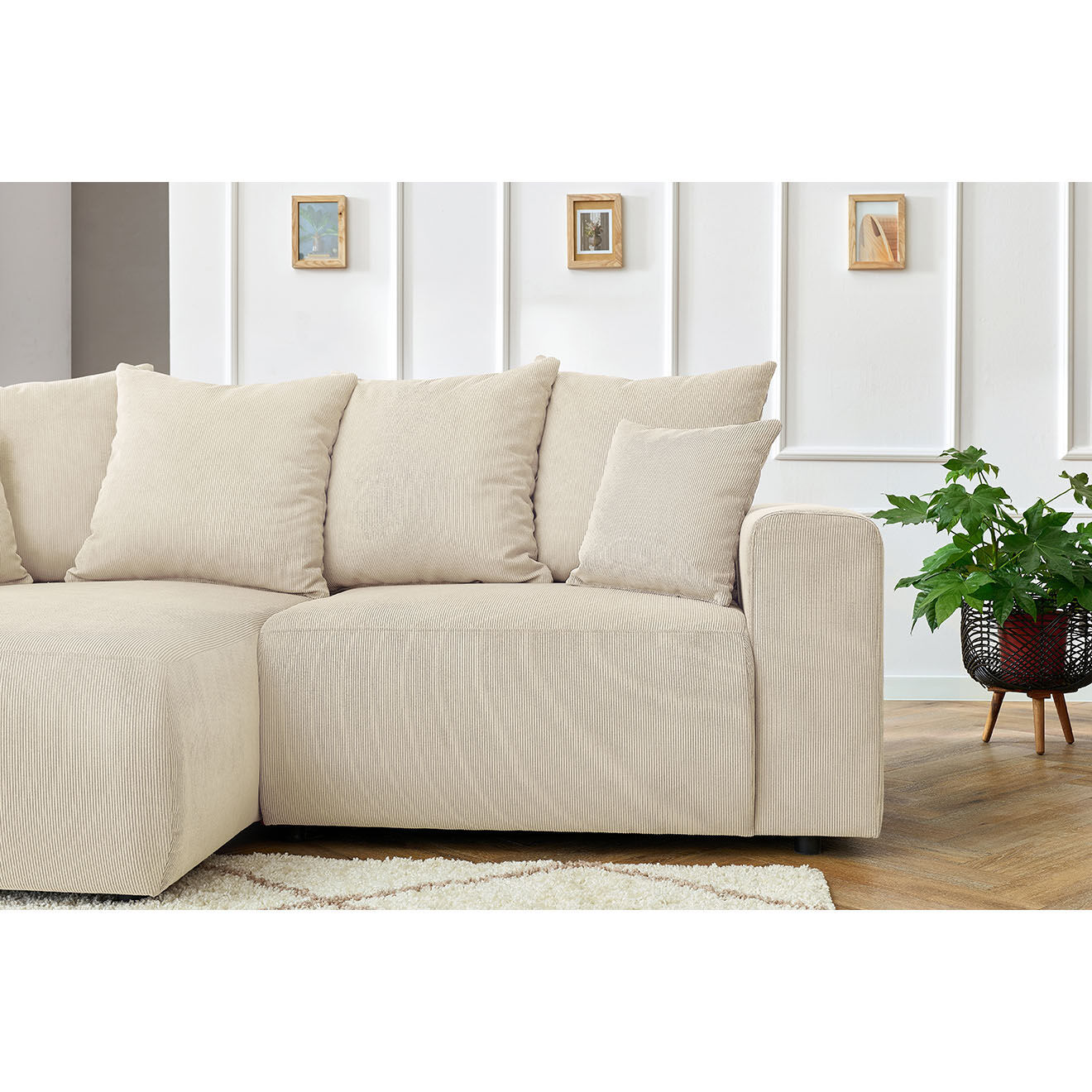 Bobochic Canapé d'angle fixe gauche Enjoy beige - 237x147x95 cm